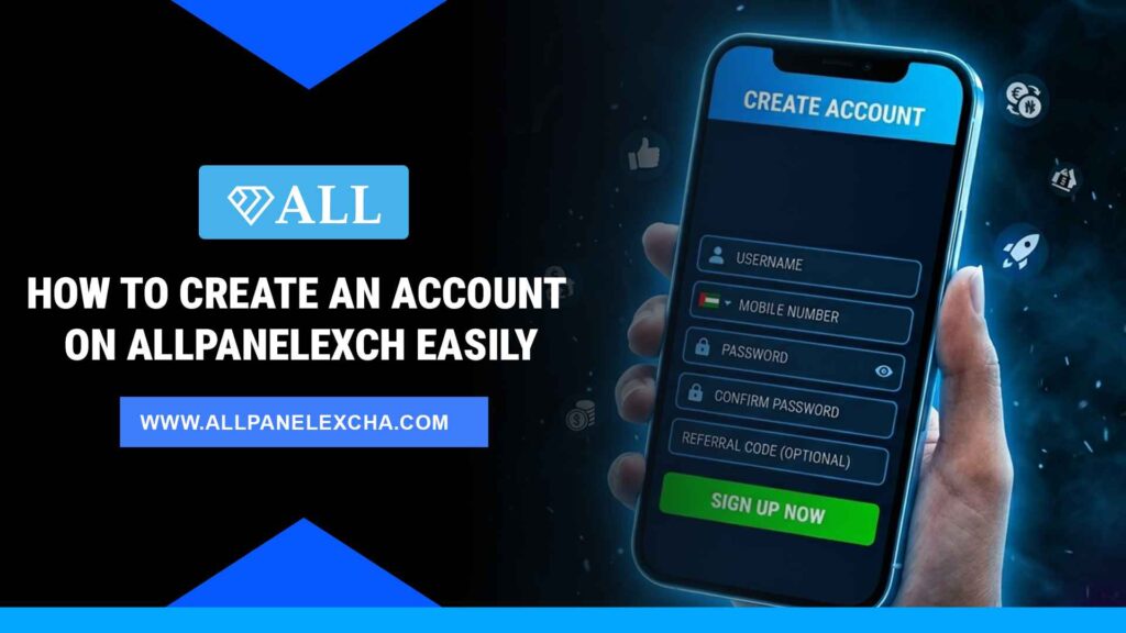 Step-by-step infographic showing how to create an AllPanelExch account through an official administrator.