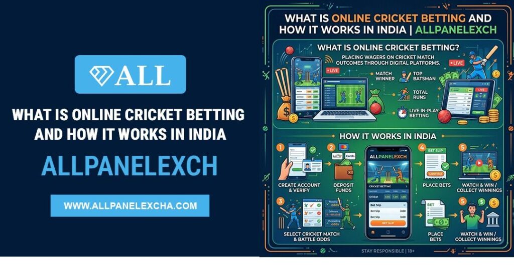 Online cricket betting in India guide explaining live match insights, secure access, and structured navigation on Allpanelexch