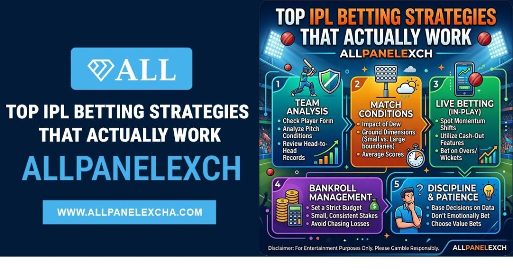 IPL betting strategies guide showing match analysis, structured betting insights, and beginner-friendly learning on Allpanelexch