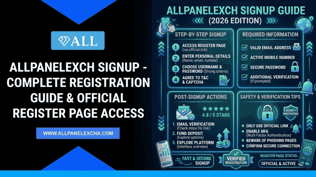 AllPanelexch signup guide showing secure registration process, official register page access, beginner-friendly steps, and platform overview.