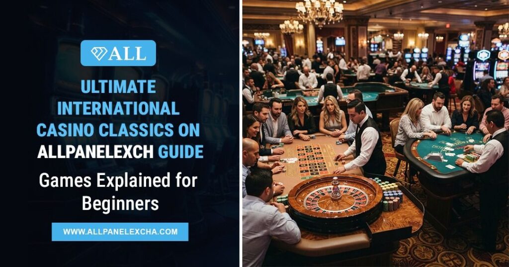 Beginner guide to international casino classics on AllPanelExch showing popular table games with expert insights and a structured platform overview.