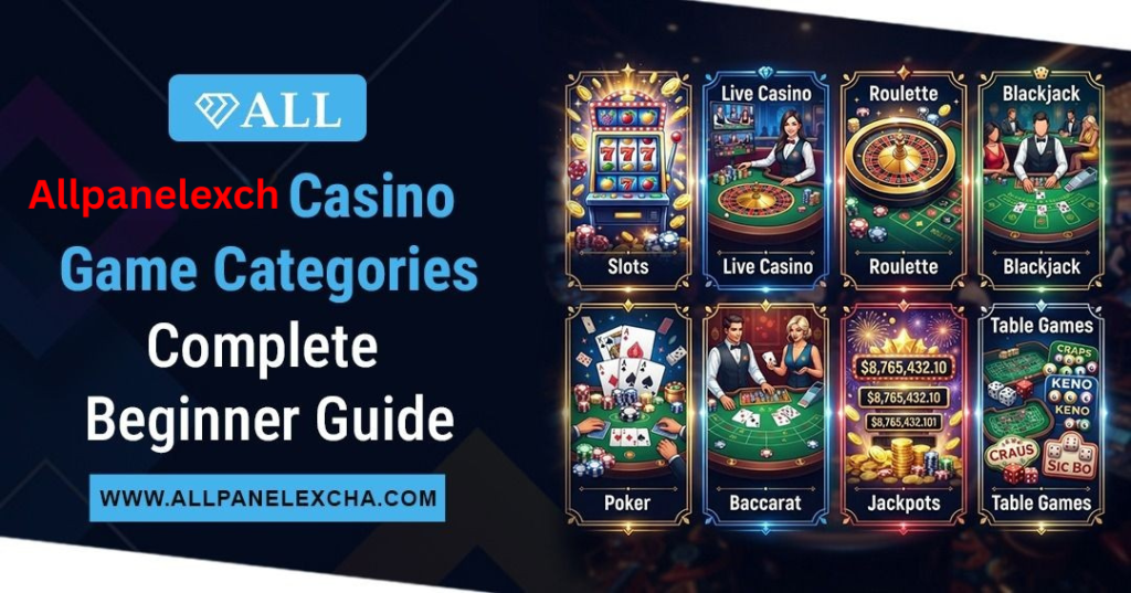 Allpanelexch casino game categories shown in a complete beginner-friendly platform guide